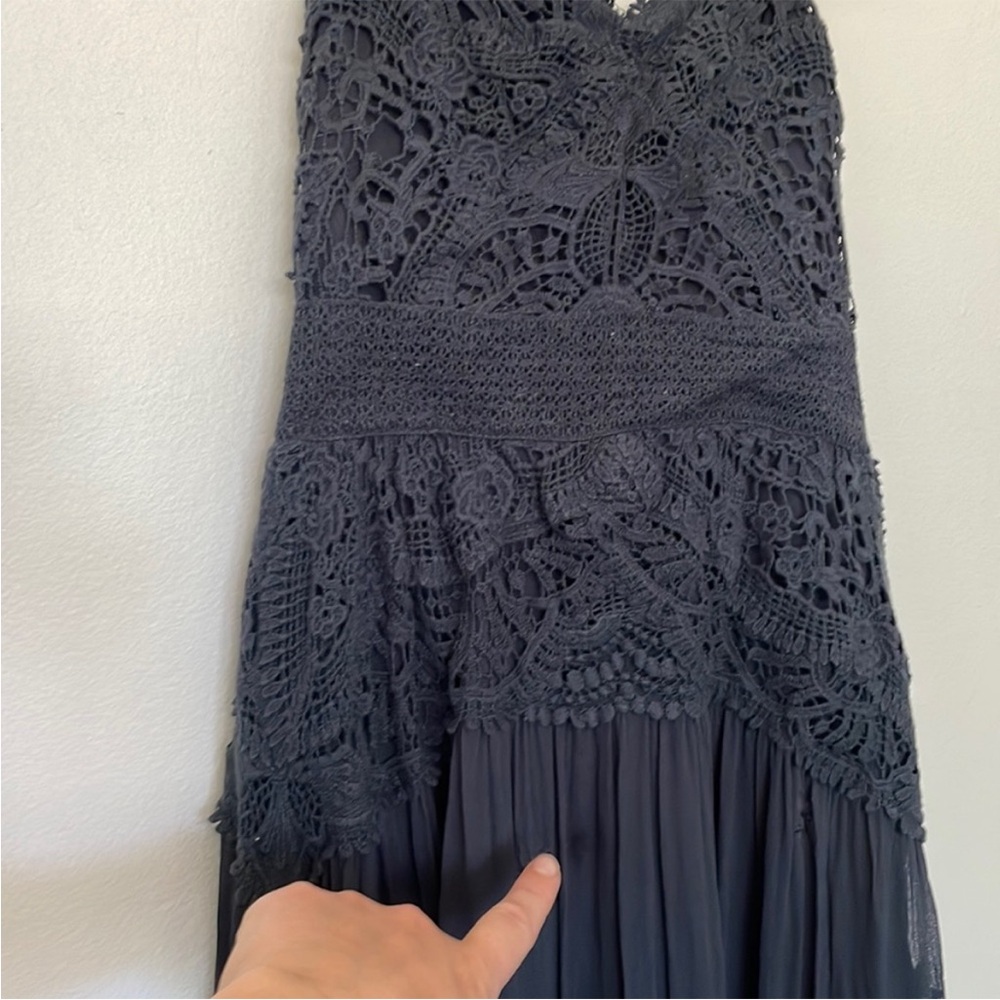 Free People | Monarch Sheer Lace Embroidered Crocheted Open Back Strapless Dress - Picture 7 of 8